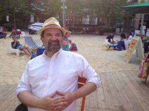 The author, Robert Buxbaum, enjoys a day at an artificial beach in central Detroit.