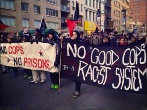 Protesting at Fergusson; white radicals marching against cops and the system.