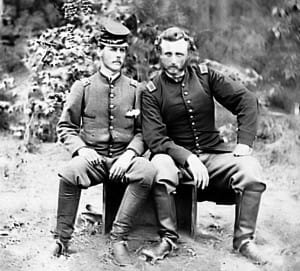 George A. Custer with captured confederate prisoner. Custer was a man of action but not of cruelty.