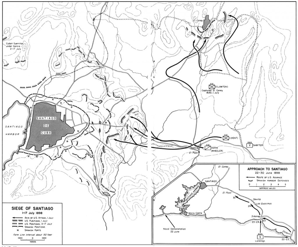 Map of the Attack on Kettle Hill and San Juan Hill in the Spanish American War.