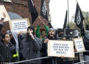"Muslims against Crusaders" chanting during the two minutes of Remembrance Day (Armistice Day) silence, 2010.