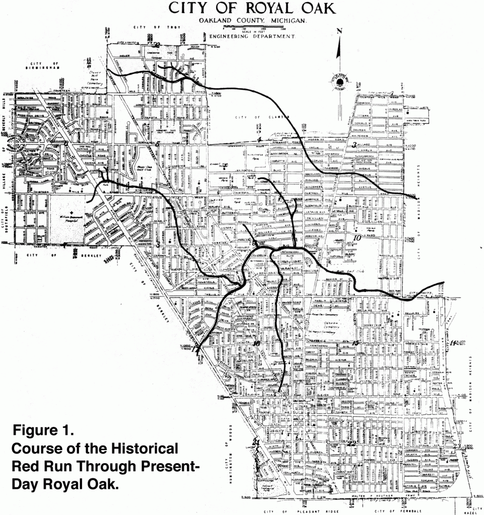 These branches of the red run flow beneath the surface of Royal Oak with the main section beneath Vinsetta Blvd. 