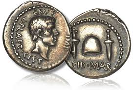 Brutus on the face side of an Eids March coin, with two daggers and the legend "Eid Mar" on the obverse. Clearly the conspirators were proud of their act