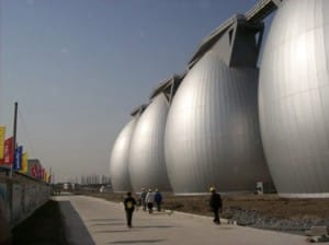 Egg-shaped, anaerobic biosolid digestors.