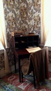 Lincoln's writing desk in the White House is small with pigeon holes for letters, etc.