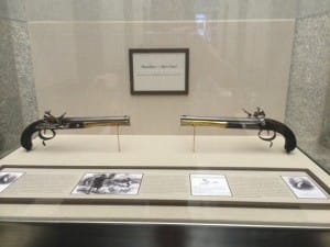 The pair of Wogdon dueling pistols used in the Hamilton - Burr duel. 