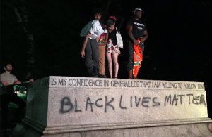 The remnant of Baltimore's Lee- Jackson statue, showing the old inscription and the new.