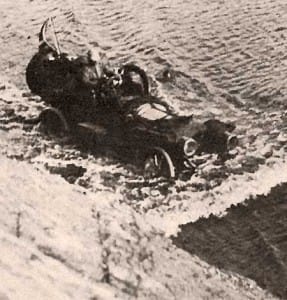 The Flyer crossing a swollen  river in Manchuria.