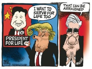 For those reading this in future decades, it's funny because XI is president of China for life, something US presidents (Trump) can't be. But they can be  put in prison for life.