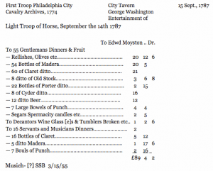 Washington's bar bill for 55 men. 