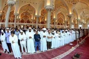 Qatar main mosque. Residents stand out from the foreign workers. 